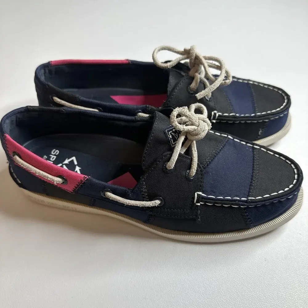 Sperry Green Pink Navy Authentic Original Bionic Boat Shoes Women's Size 7.5M